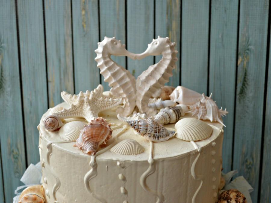 Mariage - seahorse-wedding-cake topper-distressed-kissing-seahorse cake topper-bride and groom-beach wedding-destination wedding-white-nautical-ocean