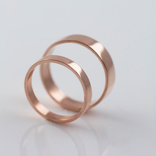 Wedding - Rose Gold Wedding Bands Recycled Hand Forged 14k Eco Friendly Metal