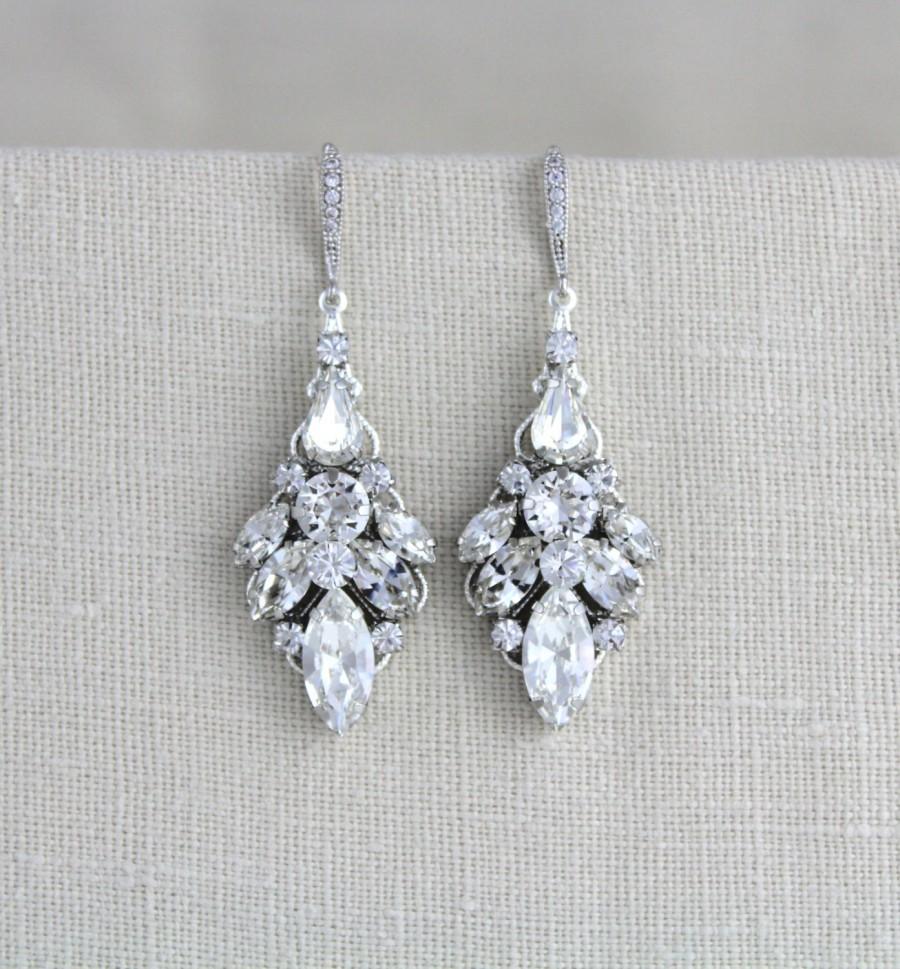 Mariage - Crystal Bridal earrings, Statement Wedding earrings, Wedding jewelry, Art Deco Bridal earrings, Swarovski Chandelier earrings, Rhinestone