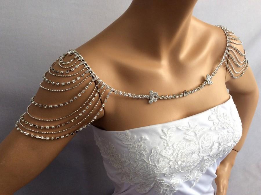 Hochzeit - Wedding Shoulder Jewelry, Bridal Shoulder Necklace, Bridal Necklace, Rhinestone Shoulder, Bridal Body Jewelry, Wedding Shoulder Necklace - $92.00 USD