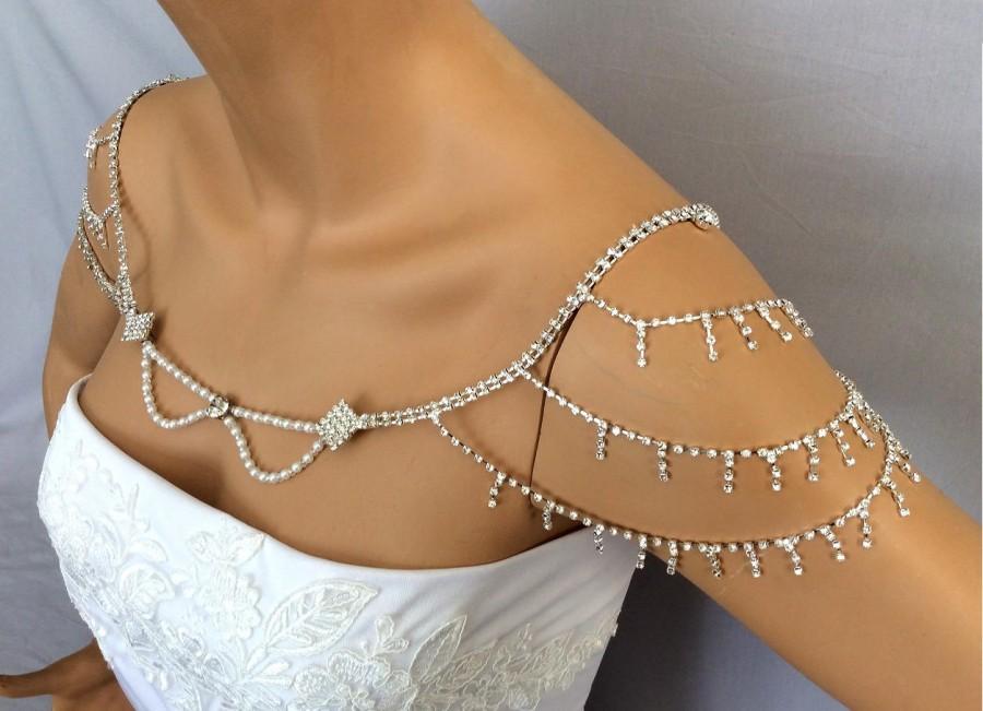 Hochzeit - Wedding Shoulder Jewelry, Wedding Dress Accessories, Bridal Shoulder Necklace, Rhinestone Shoulder, Wedding Shoulder Necklace - $92.00 USD