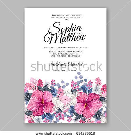 Mariage - Hibiscus wedding invitation card printable template with greenery eucaliptus magenta flower