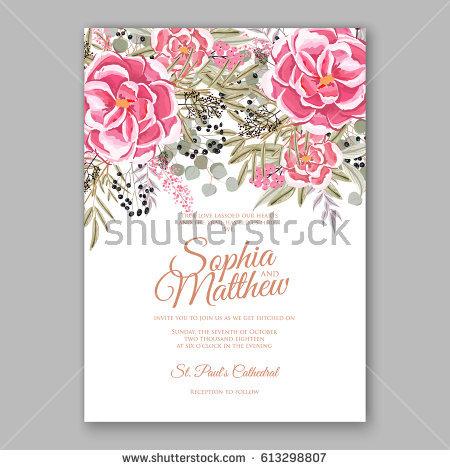Wedding - Rununculus rose wedding invitation card printable template with mint greenery eucalyptus