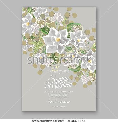 Свадьба - Magnolia flower wedding invitation card template