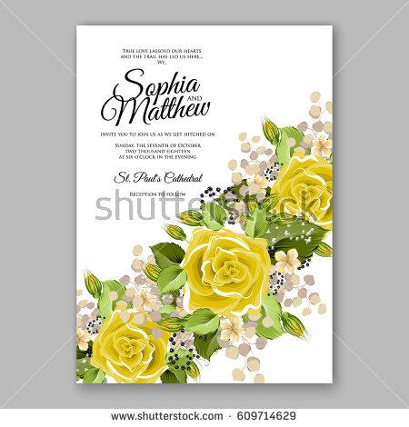 Wedding - Yellow rose Floral Wedding Invitation Printable Gold Bridal Shower Invitation Suite Boho Flower wreath
