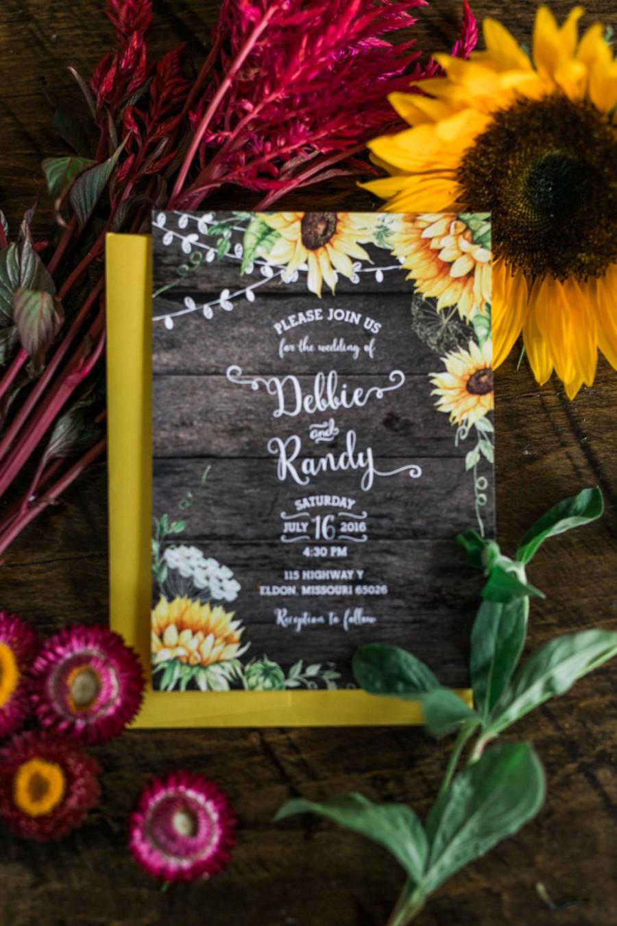 Wedding - Rustic Wedding Invitation, Rustic Sunflower Invitation, Country Wedding Invitation, Wood Wedding Invitation, Sunflower Wedding Invitation