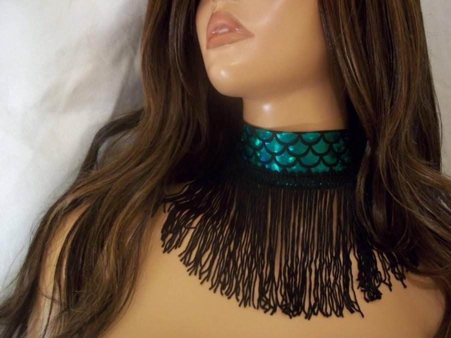 Mariage - Green & Black Choker Necklace, Green Mermaid Choker, Mermaid Jewelry, Mermaid Accessories, Prom Choker, Prom Jewelry, Exotic Party Necklace - $16.99 USD
