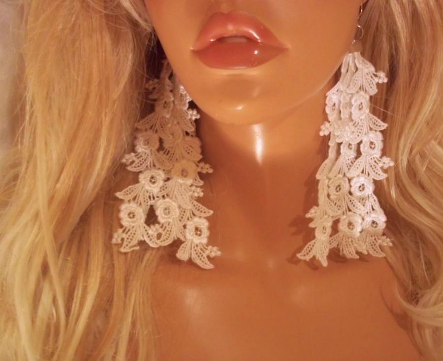 زفاف - White Earrings, Long White Earrings, White Earrings, Sexy Earrings, Lace Earrings, Bridal Jewelry, Party Earrings, Pretty Bride Earrings - $18.00 USD