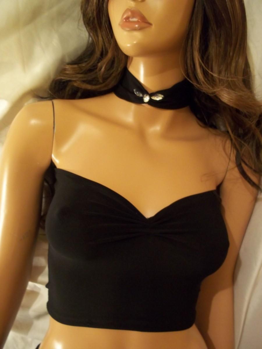 Wedding - Black Top With Matching Choker, Top With Rhinestone Choker, Black Sexy Top, Black Tank Top, Crop Top, Sexy Tube Top, Party Top, Clubwear - $24.99 USD