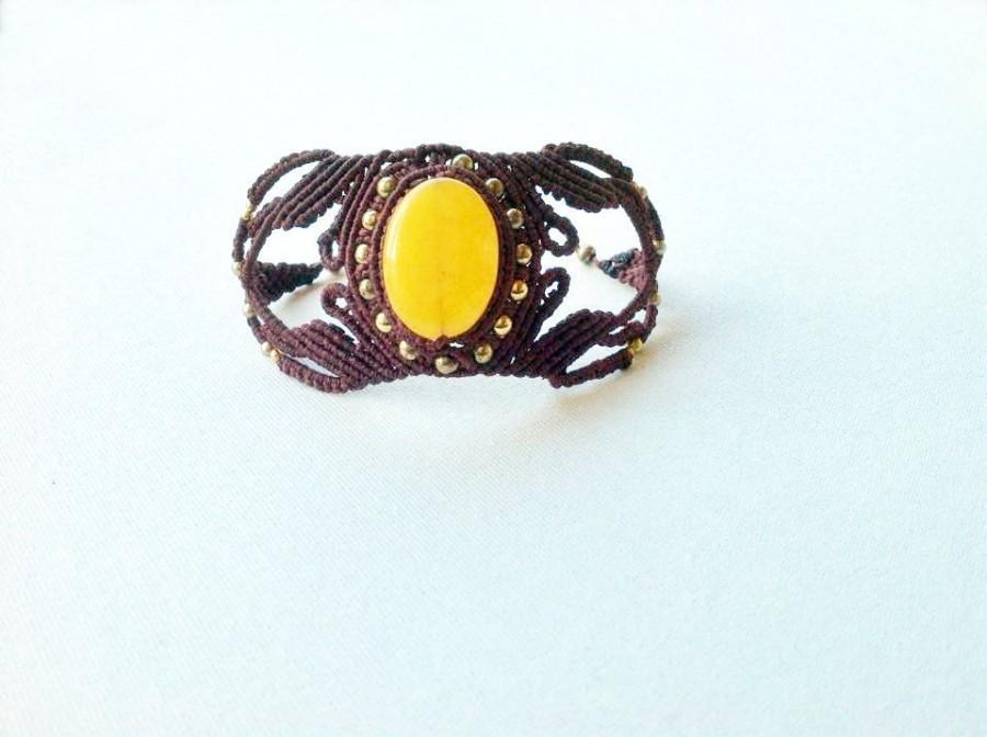 زفاف - yellow cabochon gemstone bracelet, handmade  macrame jasper bracelet, unique gift for her, bohemian style boho bracelet, tribal bracelet