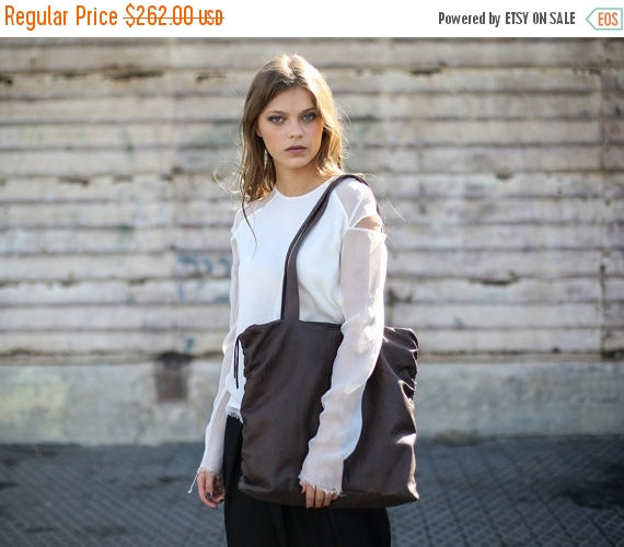Свадьба - Sale, Dark Brown Leather Zipper Tote, Soft Leather Bag, Women Bag, Dark Brown Work Bag with Zipper