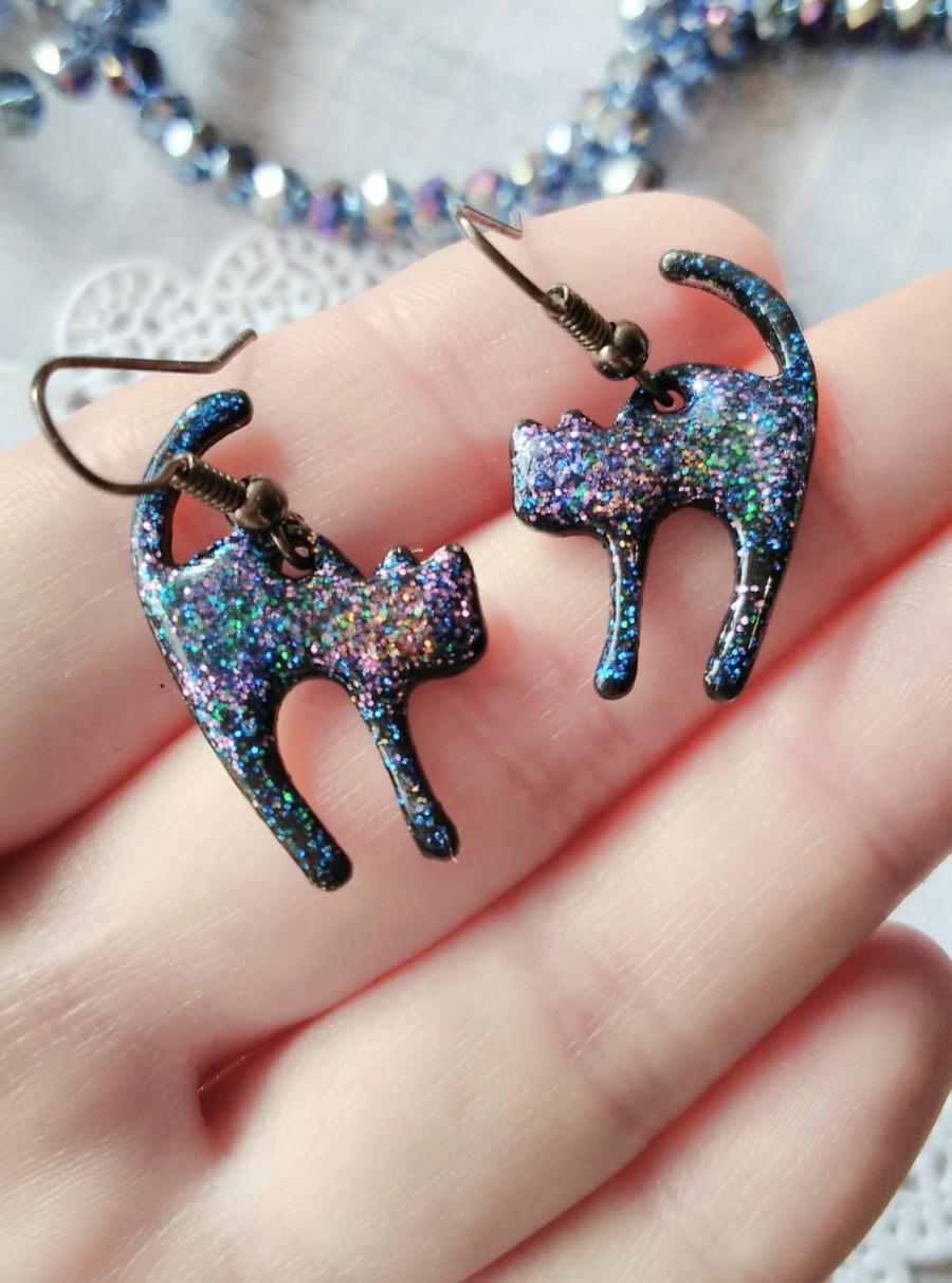 Mariage - Galaxy earrings Nebula earrings Space earrings universe earrings Galaxy jewelry Birthday gift for her Cat earrings Cat jewelry black funny
