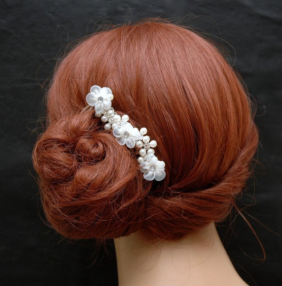 زفاف - Flower and Pearl Bridal Hair Comb, Crystal Wedding Hair Comb, Prom Hair Accessories, Ivory Hair Comb, Wedding Accessories, Bridal Headpiece - $28.00 USD
