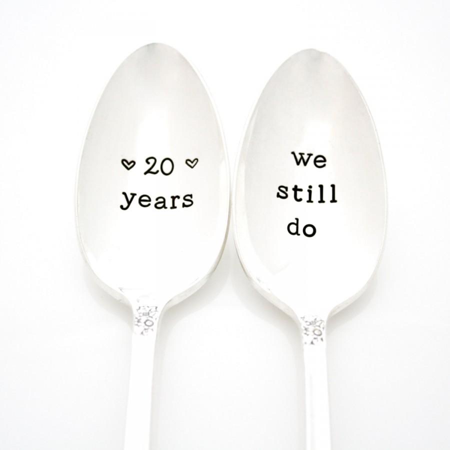 Wedding - 20 Years, We Still Do. Custom Anniversary Ice Cream Spoons. 20th Anniversary Gift. Personalized Stamped Silverware.