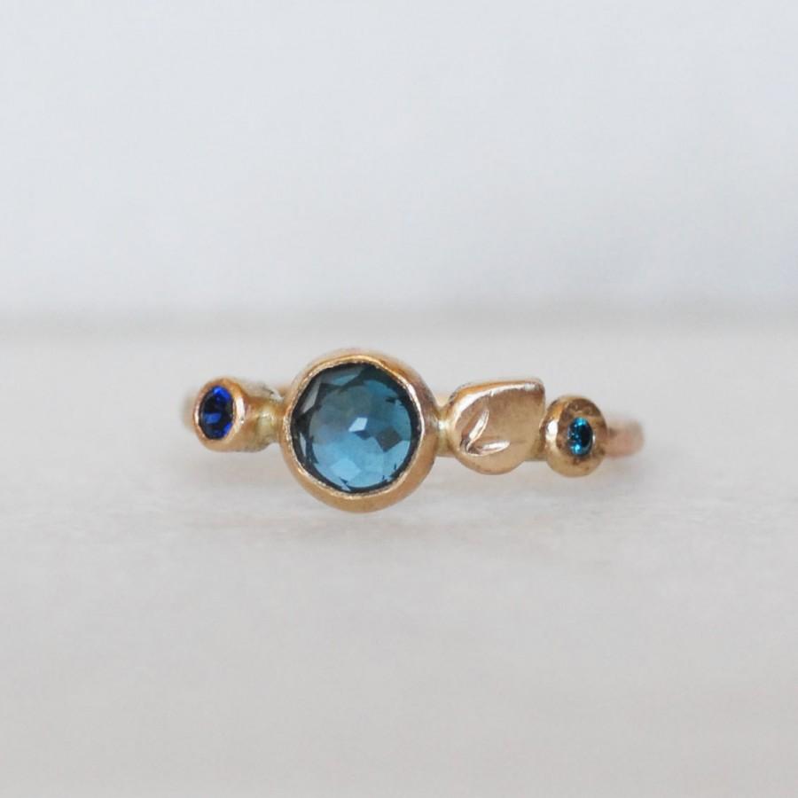Hochzeit - London Topaz Diamond Sapphire Ring - Bloom ring in 14k Gold - Eco-friendly Recycled Gold
