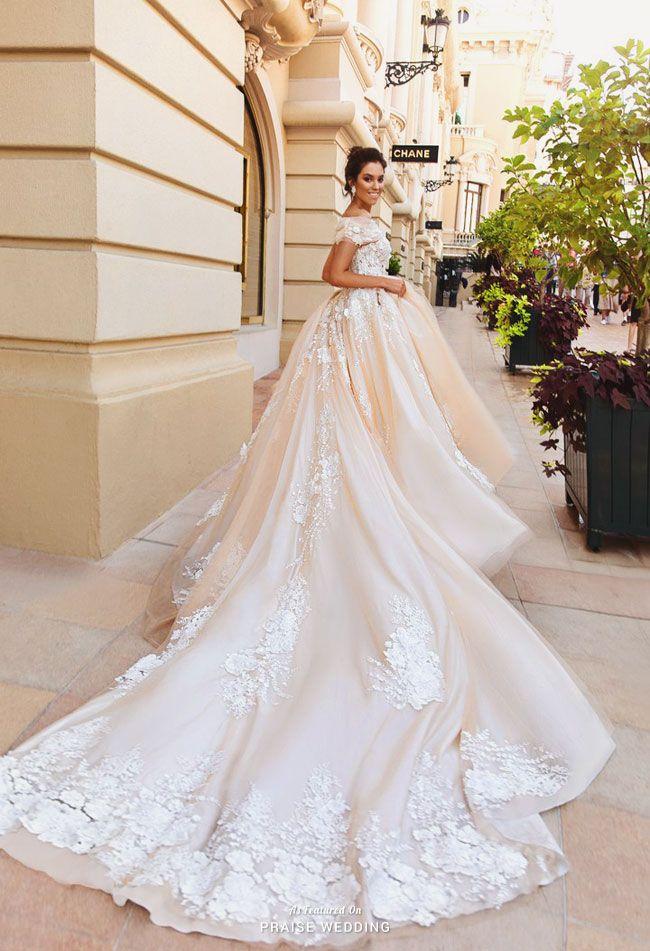 زفاف - Obsession-worthy Peachy Blush Gown From Crystal Design Featuring 3D Floral Accents And Exquisite Detailing!