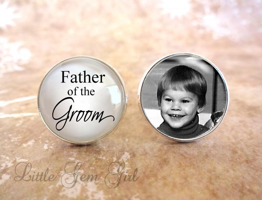 Hochzeit - Father of the Groom Cuff Links - Custom Photo Cufflinks for Dad - Wedding Keepsake Personalized Picture - Sterling Silver or Stainless