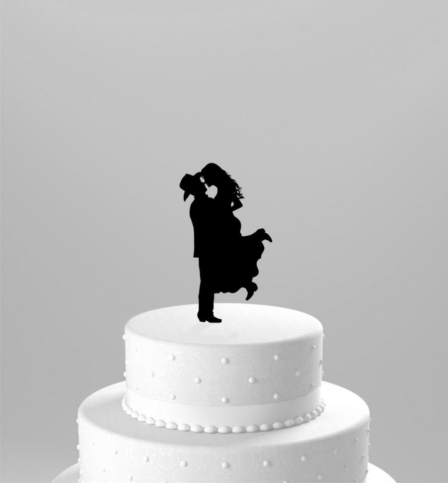 زفاف - Wedding Cake Topper Silhouette Cowboy Groom Lifting his Bride, Western Acrylic Cake Topper [CT17w]