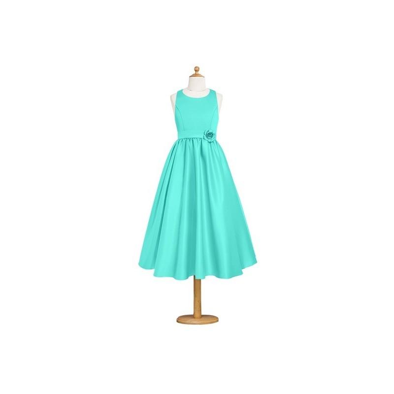 زفاف - Spa Azazie Coraline JBD - Scoop Strap Detail Tea Length Satin Dress - Charming Bridesmaids Store