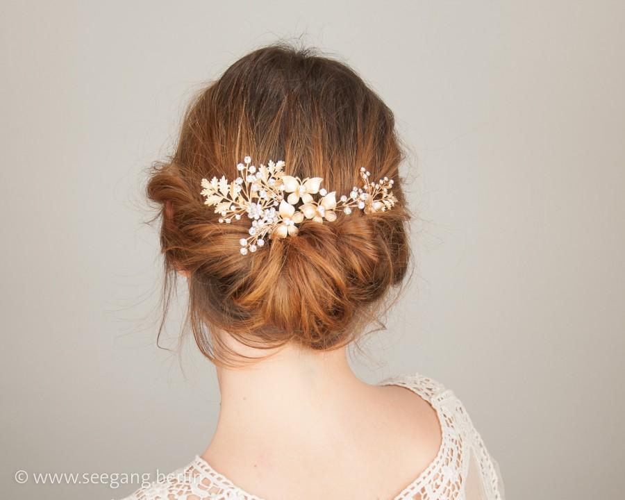 Hochzeit - Vintage Bridal Hair Jewelery gold rhinestones 3 parts