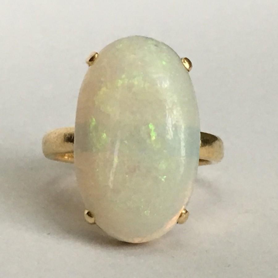 Wedding - Vintage Opal Ring. 7+ Carat Oval White Opal. 10K Yellow Gold Setting. Unique Engagement Ring. October Birthstone. 14th Anniversary Gift.