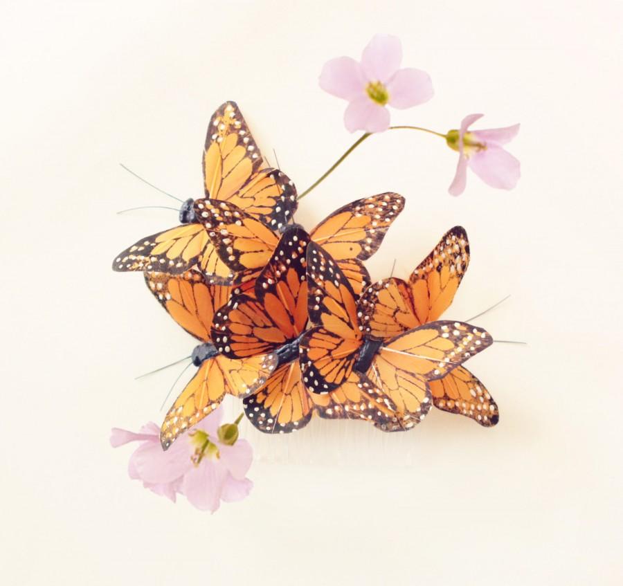 زفاف - Butterfly hair comb, whimsical butterfly accessory, Orange monarch, butterfly head piece, woodland wedding hair - COCOON