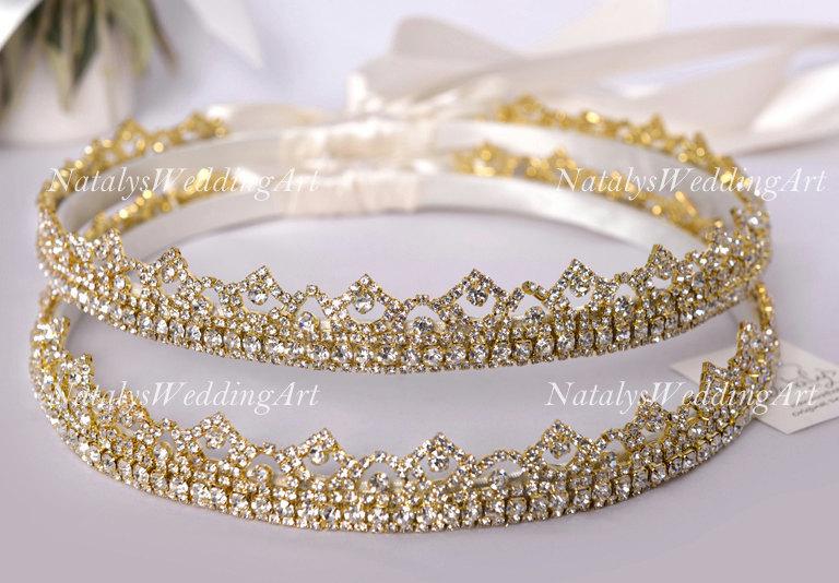 Mariage - Stefana Greek Crowns Crystal Orthodox Wedding Stefana Handmade Stephana * Choose Gold or Silver plated * Original design
