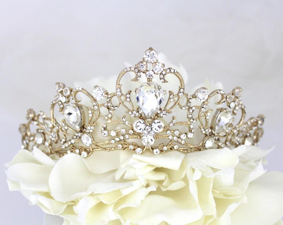 زفاف - Gold Wedding tiara, Bridal tiara, Wedding Crown, Gold headpiece, Wedding hair accessories, Rhinestone tiara, Crystal tiara, Bridal crown