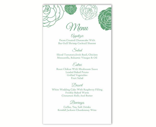 Mariage - Wedding Menu Template DIY Menu Card Template Editable Text Word File Instant Download Green Floral Menu Template Rose Printable Menu 4x7inch - $6.90 USD