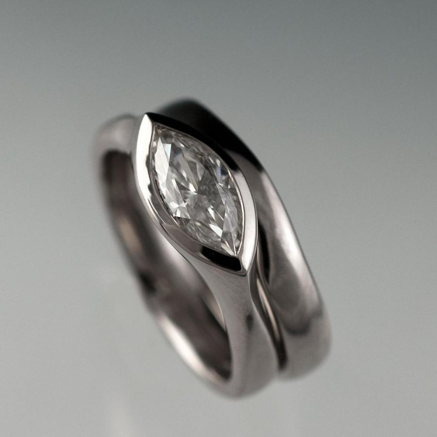 Свадьба - 9mm x 4.5mm Marquise Supernova Moissanite Engagement Ring Bridal Set in Palladium, White Gold Yellow & Rose Gold, Engagement Ring Bridal Set