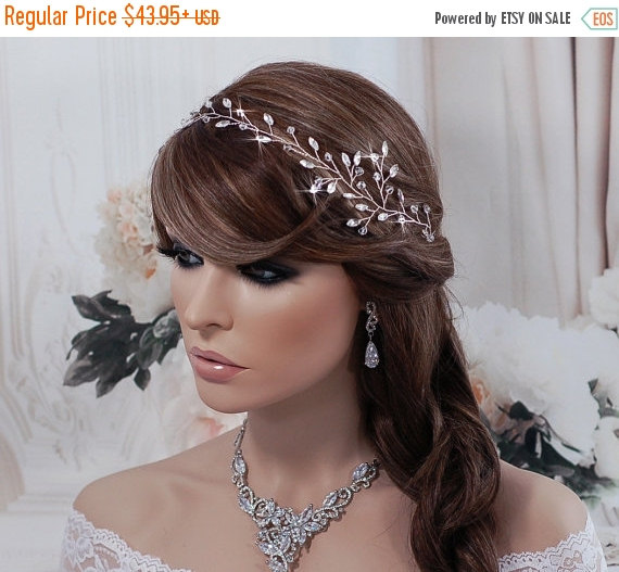 زفاف - Silver Crystal Vine Headband Pearl Bridal Headpiece Bride Hair Accessory Accessories Hairband Jewelry Tiara Jewelry Band Head Piece