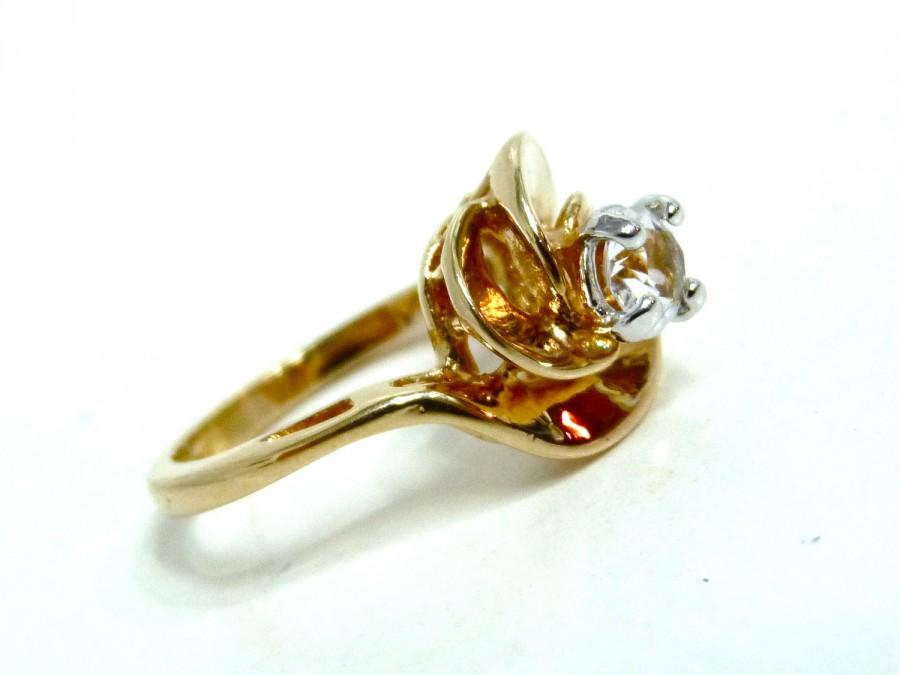 زفاف - Vintage Ring 14K Gold filled CZ Cocktail Engagement Ring Two tone by PARK LANE Size 6