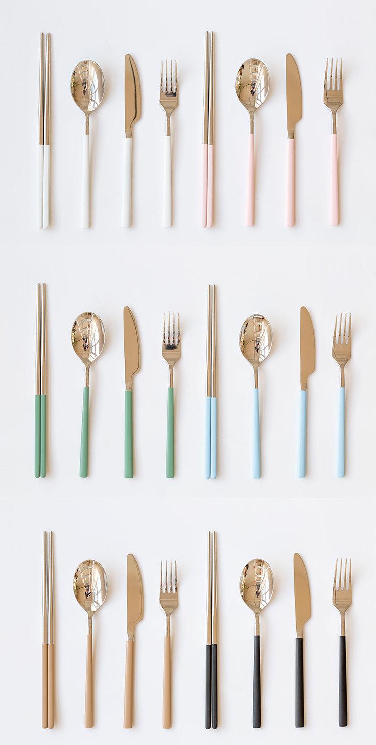 زفاف - Flatware Set (Fork Spoon Knife chopsticks Set) Flatware Serving Set with Dinner Spoons, Dinner Knife and Dinner Forks