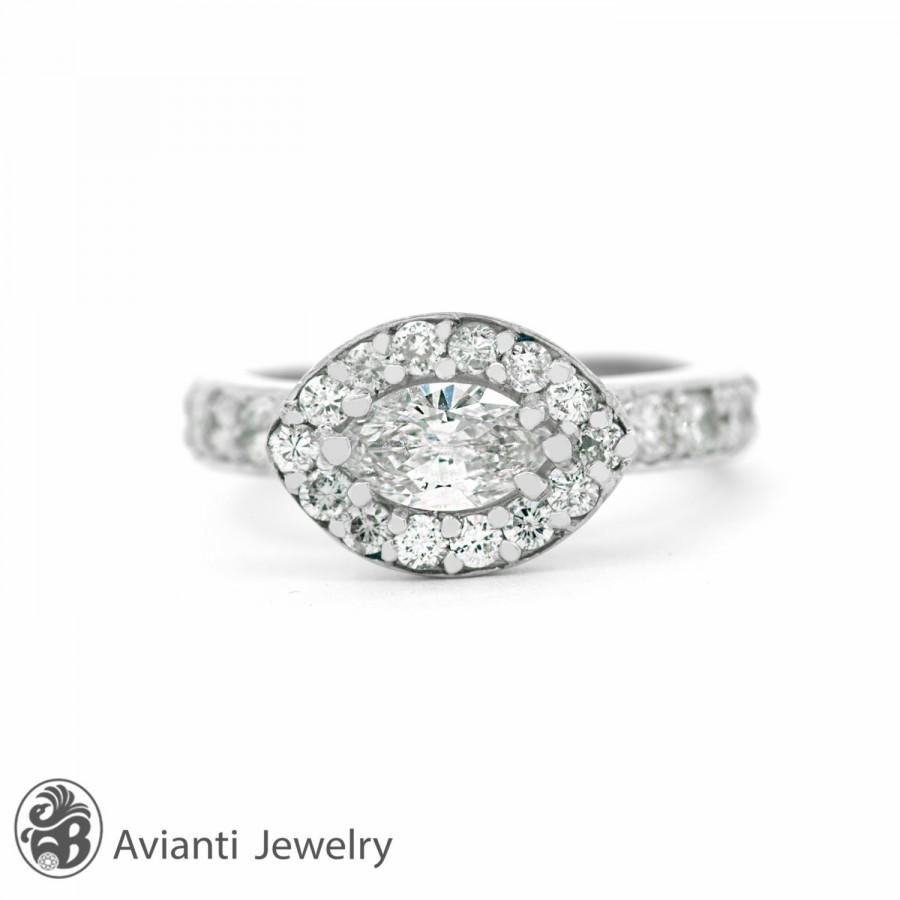 Wedding - Single Halo Diamond Ring, Marquise Diamond Ring, Simple Single Halo Ring, Marquise Cut Diamond Engagement Ring, Engagement Ring 