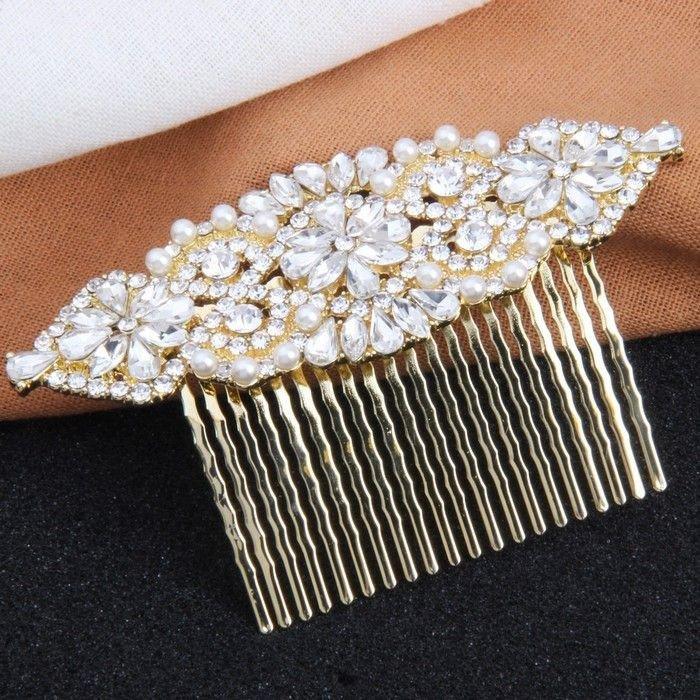 Wedding - Gold Bridal Hair Comb Vintage Art Deco Headpiece