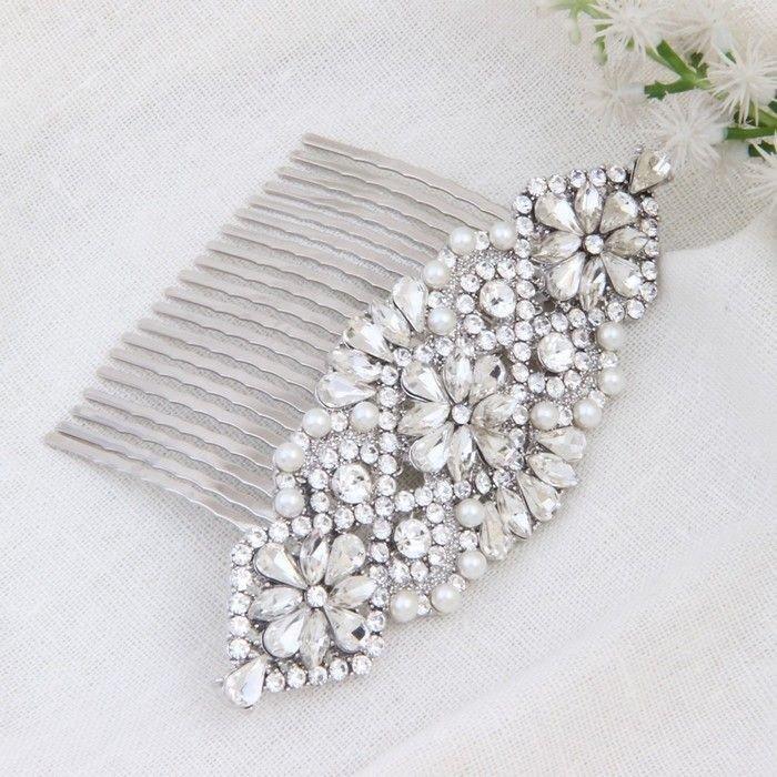 Свадьба - Long Bridal Headpiece Hair Comb Vintage Pearl