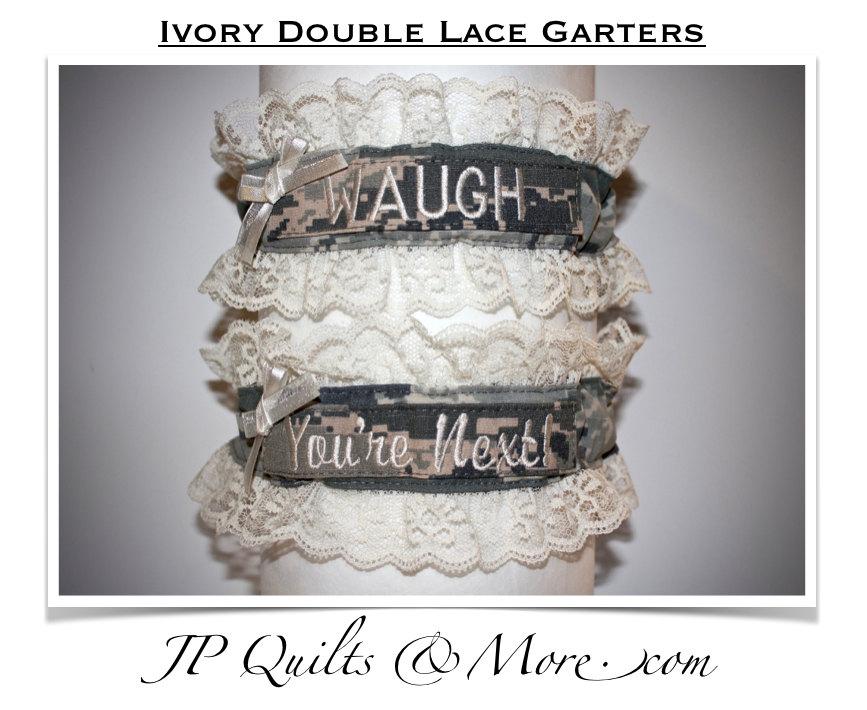 Wedding - Military Bridal Garter (Double Ivory Lace) - Army, Navy, Marines & Air Force