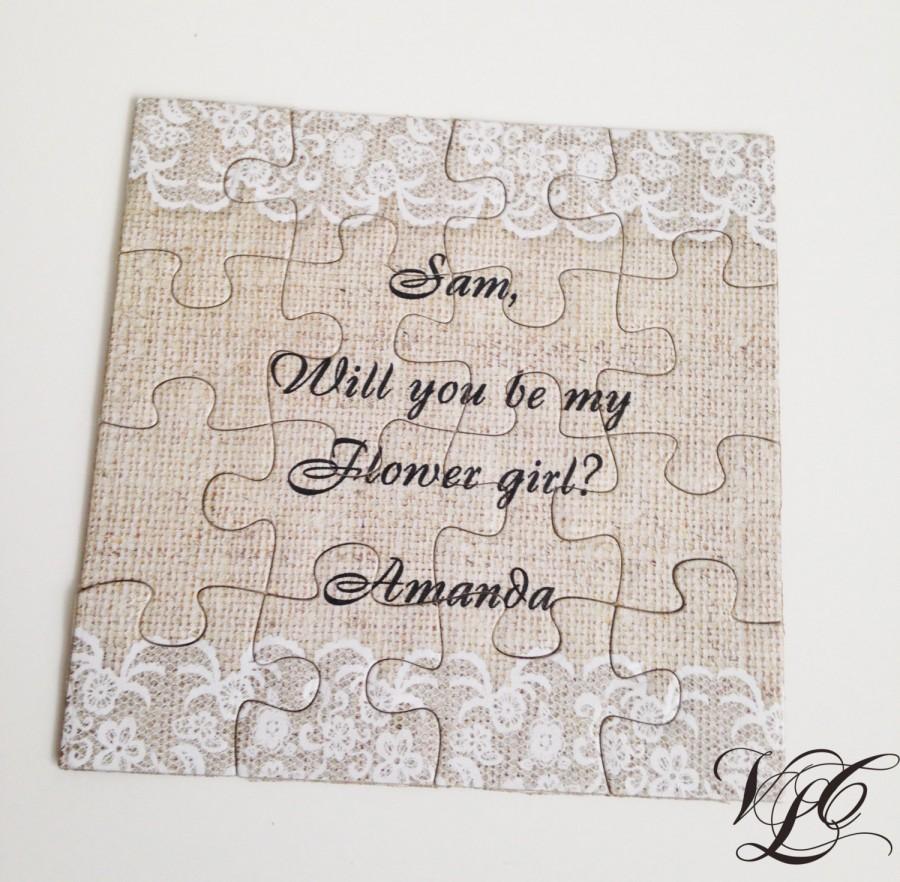 Wedding - Personalized Burlap and Lace Bridesmaid proposal puzzle, Will You Be My Maid of Honor, Invitation puzzle, Be my Bridesmaid, Ask Bridesmaid