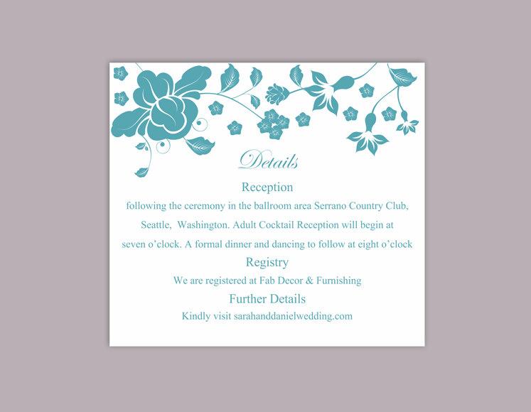 Свадьба - DIY Wedding Details Card Template Download Printable Wedding Details Card Editable Teal Blue Details Card Floral Boho Enclosure Cards Party - $6.90 USD