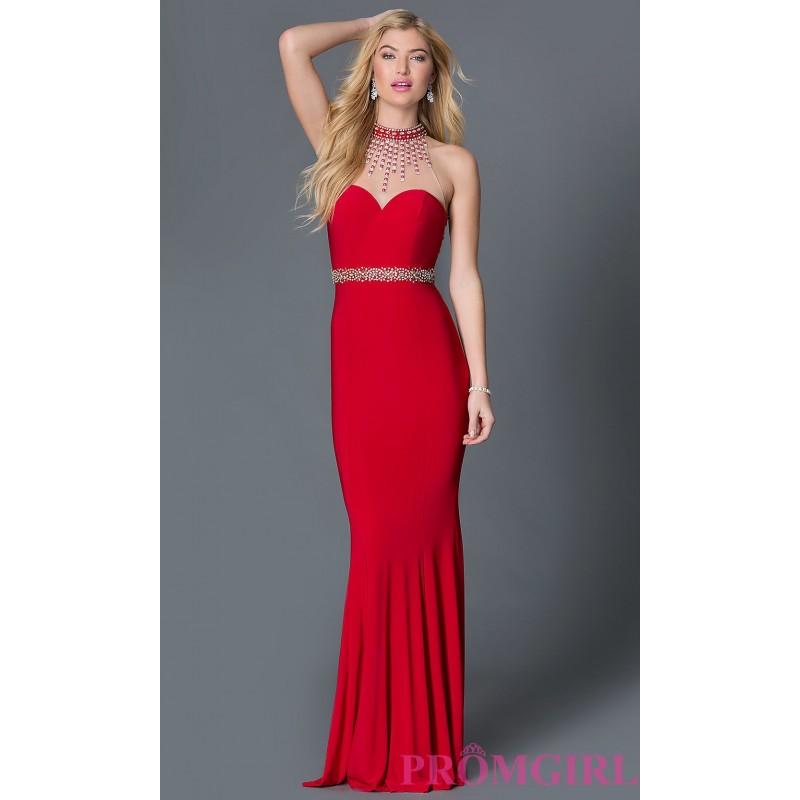 زفاف - High Neck Xcite Floor Length Illusion Dress with Jewel Detailing - Discount Evening Dresses 