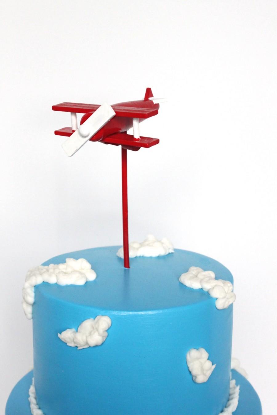 Wedding - Red Airplane Cake Topper, Wood Toy Plane, Red and White, Smash the Cake, overthetopcaketopper