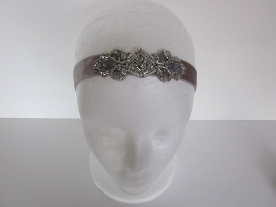 زفاف - 1920s Flapper headband gatsby headpiece, bridal wedding Annees 20 Stretch Elastic Velvet fascinator Party Dress 1920s Style Silver for Women