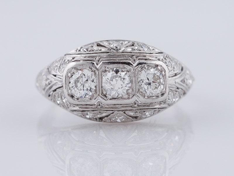 Wedding - Antique Engagement Ring Art Deco .75ct Old European Cut Diamonds in Vintage Platinum