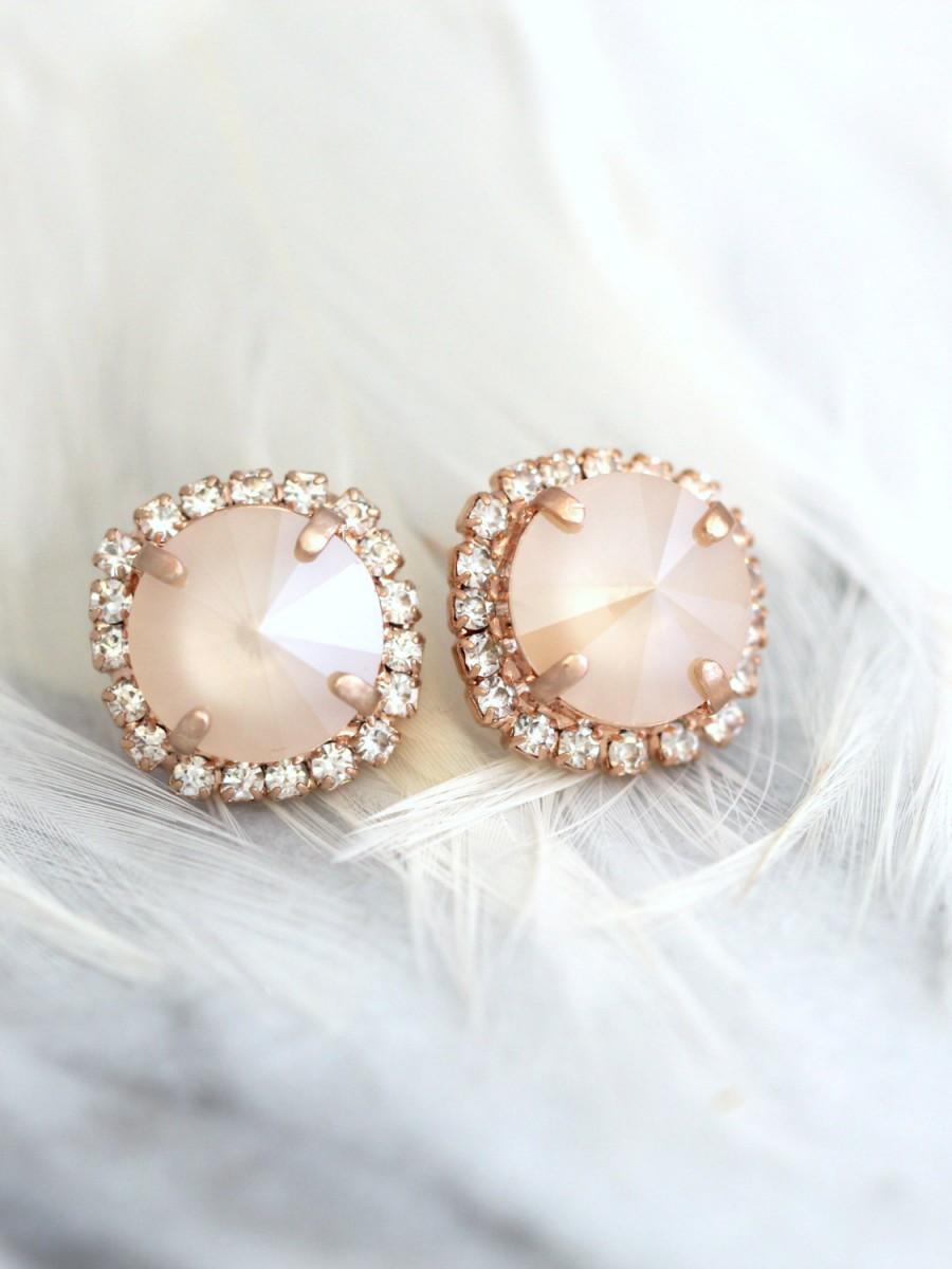 Hochzeit - Ivory Cream Earrings, Bridal Beige Earrings, Swarovski Cream Stud Earrings, Christmas Gift, Bridesmaids Earrings, Nude Crystal Earrings