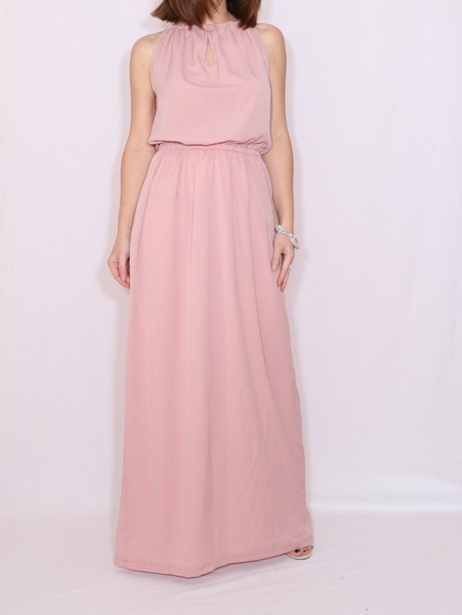 Wedding - Long blush pink dress Bridesmaid dress Chiffon maxi dress Keyhole dress