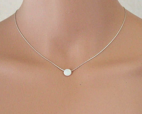 Свадьба - Opal Coin Necklace, Disc necklace, Sterling Silver, Opal White Coin Necklace, Tiny Opal Necklace, Ball Necklace, Delicate Opal Necklace
