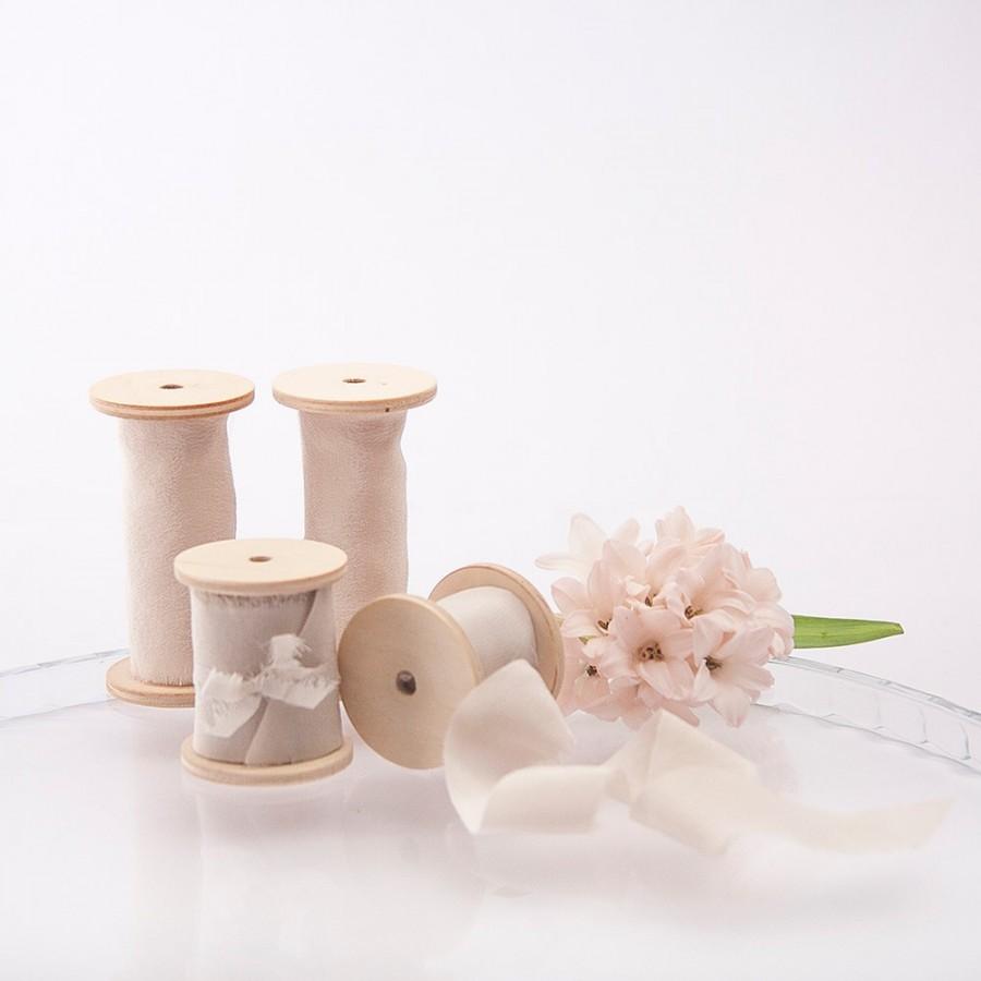 Свадьба - Blush Silk Ribbon / 3 yards of 1 inch wide, hand dyed, on wooden spool / Wedding bouquet ribbon
