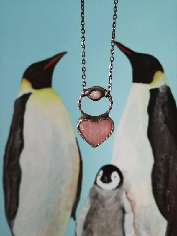 Mariage - Heart Necklace, Rose Quartz Necklace, Moonstone Pendant, earthy necklace, bridesmaid gift, Quartz pendant, Long necklace
