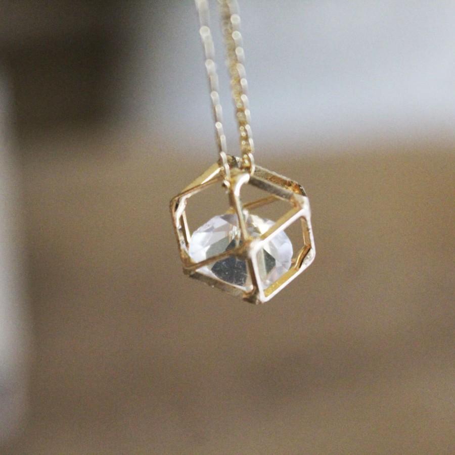 Hochzeit - Gold Geometric Necklace, Gold diamond necklace, Whimsical necklace, Floating diamond necklace, Gold crystal necklace, Hollow polygon charm