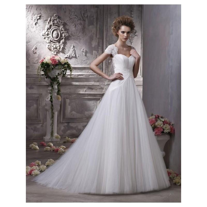 زفاف - 2017 Cute A-line Wedding Gown with Bubble Sleeves Organza/ Lace Train In Canada Wedding Dress Prices - dressosity.com
